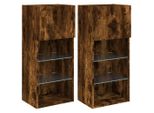 Syfax™ Mobili Porta Tv Con Luci Led 2 Pz Rovere Fumo 40,5X30X90 Cm
