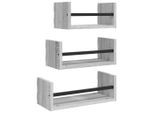 Syfax™ Set Mensole Parete Con Aste 3Pz Grigio Sonoma Legno Multistrato
