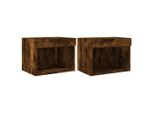 Syfax™ Comodini Con Luci Led A Parete 2Pz Rovere Fumo
