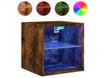 Syfax™ Mobile Tv A Parete Con Luci Led Rovere Fumo 30X28,5X30 Cm