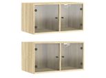 Syfax™ Mobili A Muro Con Ante In Vetro 2Pz Rovere Sonoma 68,5X37X35 Cm
