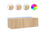 Syfax™ Mobile Tv A Parete Con Luci Led Rovere Sonoma 100X35X31 Cm