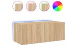 Syfax™ Mobile Tv A Parete Con Luci Led Rovere Sonoma 80X35X31 Cm