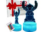 Lilo E Stitch Stich 16 Led 3D Luce Notturna Per Bambini + Telecomando