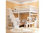 Letto Sweiko In Legno Massiccio 140X200, Scala Con Armadio, Ringhiera Alta, Letto Per Bambini, Letto Per Ragazzi, Struttura Letto In Legno Massiccio, Bianco