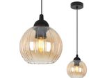 Costa Lampada A Sospensione Nera – Lampada A Sfera In Vetro Color Miele A 1 Luce E27