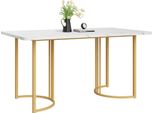 Sweiko 140 X 80Cm Tavolo Da Pranzo, (1-St), Tavolo Da Cucina Moderno, Struttura In Metallo Tavolo Da Pranzo Rettangolare In Marmo Moderno Tavolo Da Cucina Con Gambe Regolabili Per Sala Da Pranzo Soggiorno, Bianco / Oro