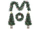 Costway Albero Di Natale Artificiale In Vaso Set Di 2, Mini Abete Da 120 Cm Con Ghirlanda Natalizia, Corona Di Natale, Pigne, Bacche E Stelle, Verde