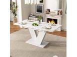 Tavolo Da Pranzo Allungabile Sweiko 120/160X80 Cm, Adatto Per 4-6 Persone, Tavolo Da Pranzo Rettangolare, Piano Ispessito, Gambe A V, Stile Semplice, Tavolo Da Pranzo Allungabile, Bianco