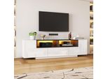 Mobile Tv Sweiko 180X40X48 Cm, Mobile Basso Con Luce Led, Mobile Tv A Forma Di L Con Cassetti, Mobile Da Soggiorno, Supporto Tv, Mobile Tv In Bianco Lucido, Adatto Per Tv Da 75 Pollici, Bianco+Nero