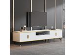 Sweiko Mobile Tv Basso Moderno, Look Marmo, Pannello Tv, Cassettiera Tv, 200 X 40 X 46 Cm - Adatto Per Televisori Fino A 90 Pollici, Due Ante, Un Cassetto