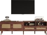 Mobile Tv Sweiko 200X37X49,5 Cm Per Tv Da 80 Pollici Con 2 Ante In Rattan, 2 Cassetti, Pannello Basso Con 8 Piedini, Centro Di Controllo Moderno Per L'intrattenimento In Marrone