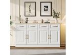 Sweiko 140 Cm Credenza-Buffet Con Spazio Contenitivo, Mobile Bar Con 4 Cassetti E 4 Ante A Libro, Lungo Mobile Contenitore In Moderno Stile Rustico, Legno Bianco, Per Cucina, Sala Da Pranzo, Soggiorno