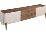 Porta Tv Angel Cerdá In Legno Beige, Acciaio Lucido Color Oro E Piano In Noce 3275