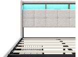 Letto Imbottito Proximax 140X200 Cm In Tessuto Di Lino Beige Con Illuminazione A Led, Connessione Usb E Type-C, 4 Cassetti E Spazio Per La Testata - Letto Contenitore Moderno Per Camere Matrimoniali