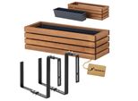 Fioriera In Legno Rettangolare - Impregnata Marrone, Con Inserto In Plastica - Fioriera Per Balcone 65X23 H20 + Supporto