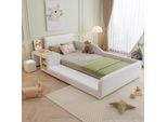 Letto Imbottito Merax 90X200 Con Scrivania E Sgabello, Letto Per Bambini Con Testata In Morbido Velluto, Letto Singolo Con Ripiano E Robuste Doghe In Legno, Bianco