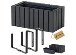 Fioriera In Legno Rettangolare - Impregnata Di Antracite, Con Inserto In Plastica - Fioriera Per Balcone 45X23 H20 + Supporto