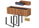 Fioriera In Legno Rettangolare - Impregnata Marrone, Con Inserto In Plastica - Fioriera Per Balcone 65X23 H20 + Supporto