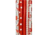 Carta Da Regalo Metallizzata Per Natale - Rossa - 150 X 70 Cm - 5 Rotoli