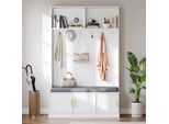 Appendiabiti Sweiko Con Panca Per Scarpe, Appendiabiti, 6 Ganci Tripli, Autoportante, Salvaspazio, Per Ingresso, Corridoio, Bianco, 120×40×191Cm