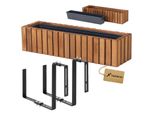 Fioriera In Legno Rettangolare - Impregnata Marrone, Con Inserto In Plastica - Fioriera Per Balcone 86X23 H20 + Supporto