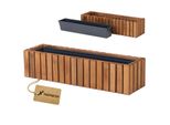 Fioriera In Legno Rettangolare - Impregnata Marrone, Con Inserto In Plastica - Fioriera Per Balcone, Giardino E Terrazza 86X23 H20