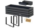 Fioriera In Legno Rettangolare - Impregnata Di Antracite, Con Inserto In Plastica - Fioriera Per Balcone 65X23 H20 + Supporto
