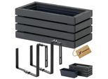 Fioriera In Legno Rettangolare - Impregnata Di Antracite, Con Inserto In Plastica - Fioriera Per Balcone 45X23 H20 + Supporto