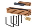 Fioriera In Legno Rettangolare - Impregnata Marrone, Con Inserto In Plastica - Fioriera Per Balcone 86X23 H20 + Supporto