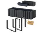 Fioriera In Legno Rettangolare - Impregnata Di Antracite, Con Inserto In Plastica - Fioriera Per Balcone 65X23 H20 + Supporto