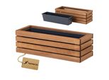 Fioriera In Legno Rettangolare - Impregnata Marrone, Con Inserto In Plastica - Fioriera Per Balcone, Giardino E Terrazza 65X23 H20