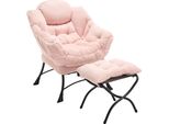 Poltrona Sweiko Con Pouf, Poltrona Moderna Con Braccioli E Tasca Laterale, Poltrona Imbottita Per Il Tempo Libero, Poltrona Da Lettura Con Poggiapiedi Per Piccoli Spazi, Poltrona Ad Angolo Rosa