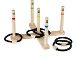 Gioco Del Lancio Degli Anelli - Gioco Di Legno Per Feste - 37×37X20 Cm - Include 5 Anelli Di Corda - Per Interni Ed Esterni