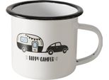 Tazza Da Campeggio Smaltata "Happy Camper"" – 300 Ml, Tazza In Metallo Nero/Bianco"