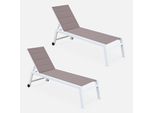 Set Di 2 Lettini Prendisole Multiposizione In Textilene Trapuntato E Alluminio, Bianco