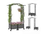 Costway Fioriera, Arco Per Rose 2 In 1 Con Traliccio, Tetto Sospeso, 2 Fioriere E Traliccio, Arco Da Giardino Su Rotelle, Metallo E Pp, Cassetta Per Arrampicata Grigia
