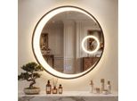 Specchio Rotondo Costway Con Illuminazione, 60 Cm, Specchio Da Bagno Con Funzione Antiappannamento, 3 Colori Di Luce E Ingrandimento 3X, Con Cornice In Alluminio