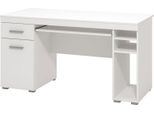 Dmora Scrivania Massafra 145X66X76H Cm Bianco Opaco, Un Cassetto 5 Ripiani