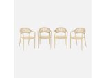 Set 4 Sedie Da Giardino Impilabili Con Effetto Corda, Beige