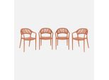 Set 4 Sedie Da Giardino Impilabili Con Effetto Corda, Terracotta