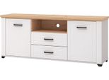 Dmora Mobile Porta Tv Rotondi 161X41X67H Cm Bianco, 2 Cassetti 4 Ripiani