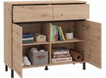 Dmora Credenza Giarre 106X40X90H Cm Marrone Rovere Nodi, 2 Cassetti 2 Ripiani