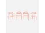 Set 4 Sedie Da Giardino Impilabili Con Effetto Corda, Rosa
