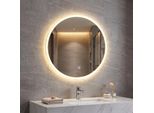 Costway Specchio Rotondo, Specchio Da Parete Con Illuminazione, Specchio Da Bagno Con 3 Colori Di Luce, Regolazione Continua Dell'intensità Luminosa, Antiappannamento, Specchio Da Bagno, 70 Cm