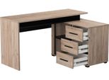 Dmora Scrivania Sapri 138X102X75H Cm Marrone Rovere Scuro, Angolare 3 Ripiani