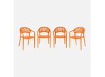 Set 4 Sedie Da Giardino Impilabili Con Effetto Corda, Arancione