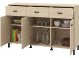 Dmora Credenza Quassolo 138X40X90H Cm Marrone Rovere, 3 Cassetti 3 Ripiani