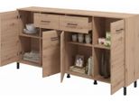 Dmora Credenza Laerru 183X40X90H Cm Marrone Rovere Nodi, 2 Cassetti 4 Ripiani