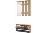 Dmora Mobile Da Ingresso Viggiano 92X28X202H Cm Nero Antracite, Specchio Incluso 3 Ripiani